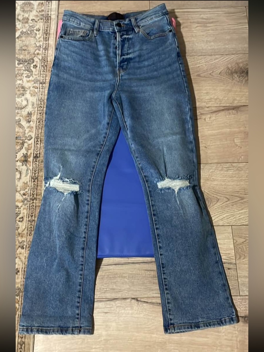 Slight Flare Distressed Blue Jeans for Women